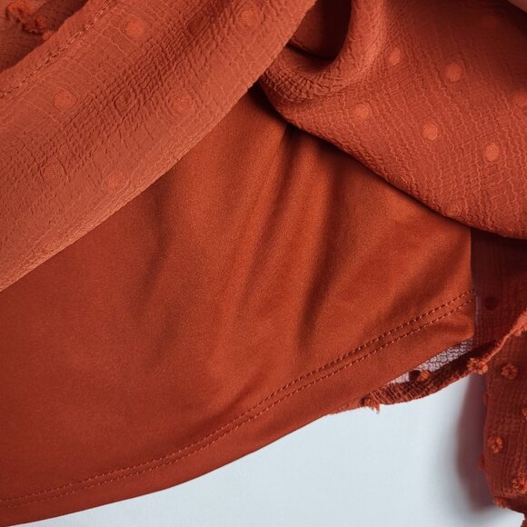 Maurices Boho Top Women's Large Burnt Orange Velvet Embroidered Balloon Sleeve - Picture 8 of 9